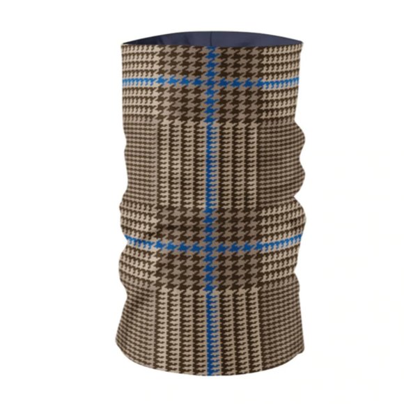 Houndstooth Brown Tan Blue Multifunction Face Mask - Picture 5 of 12